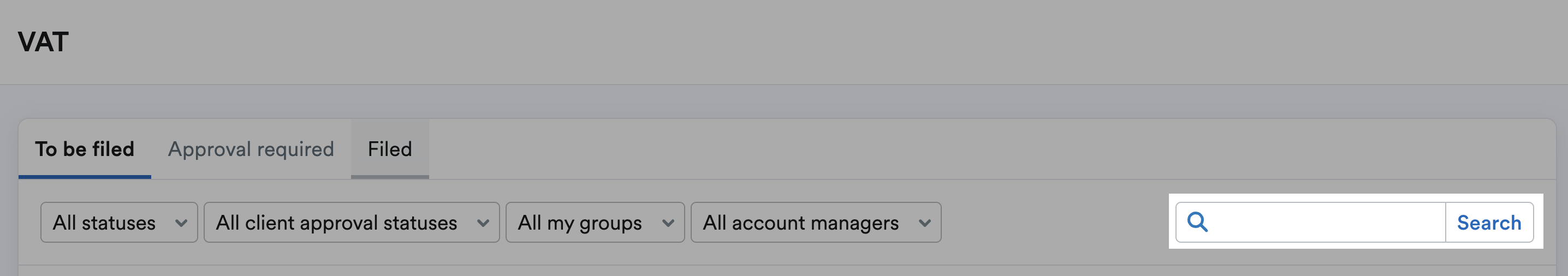 Search box highlighted on VAT summary page