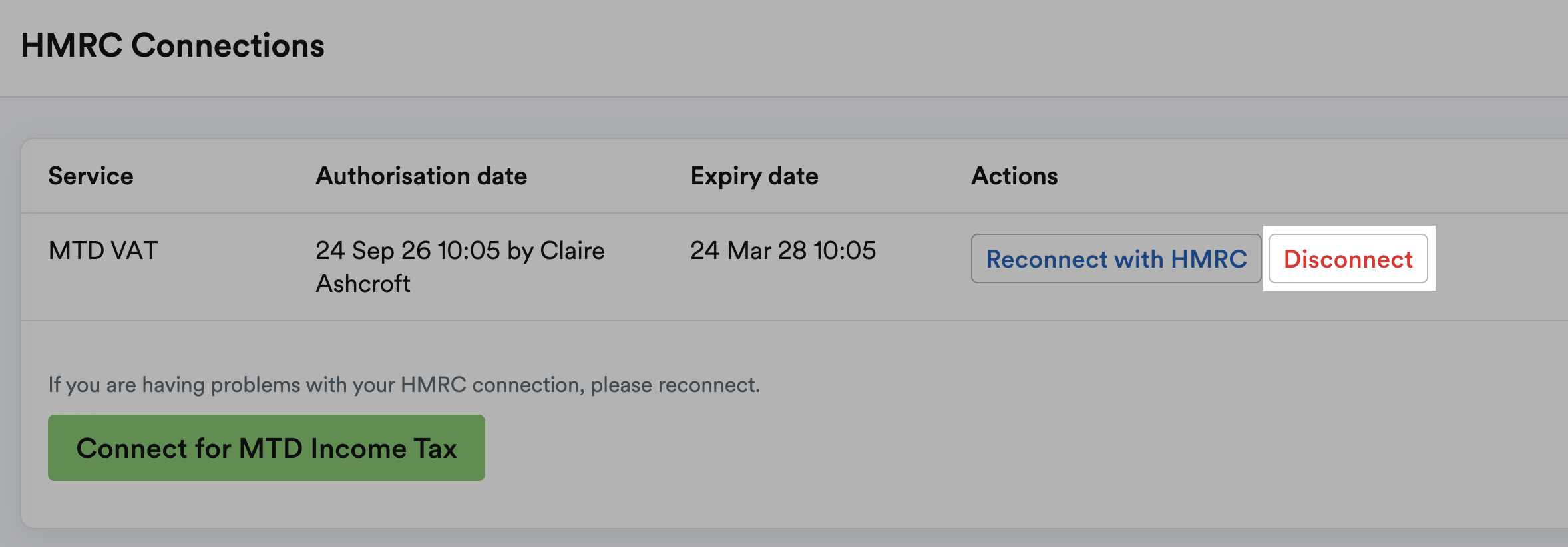 Disconnect button highlighted