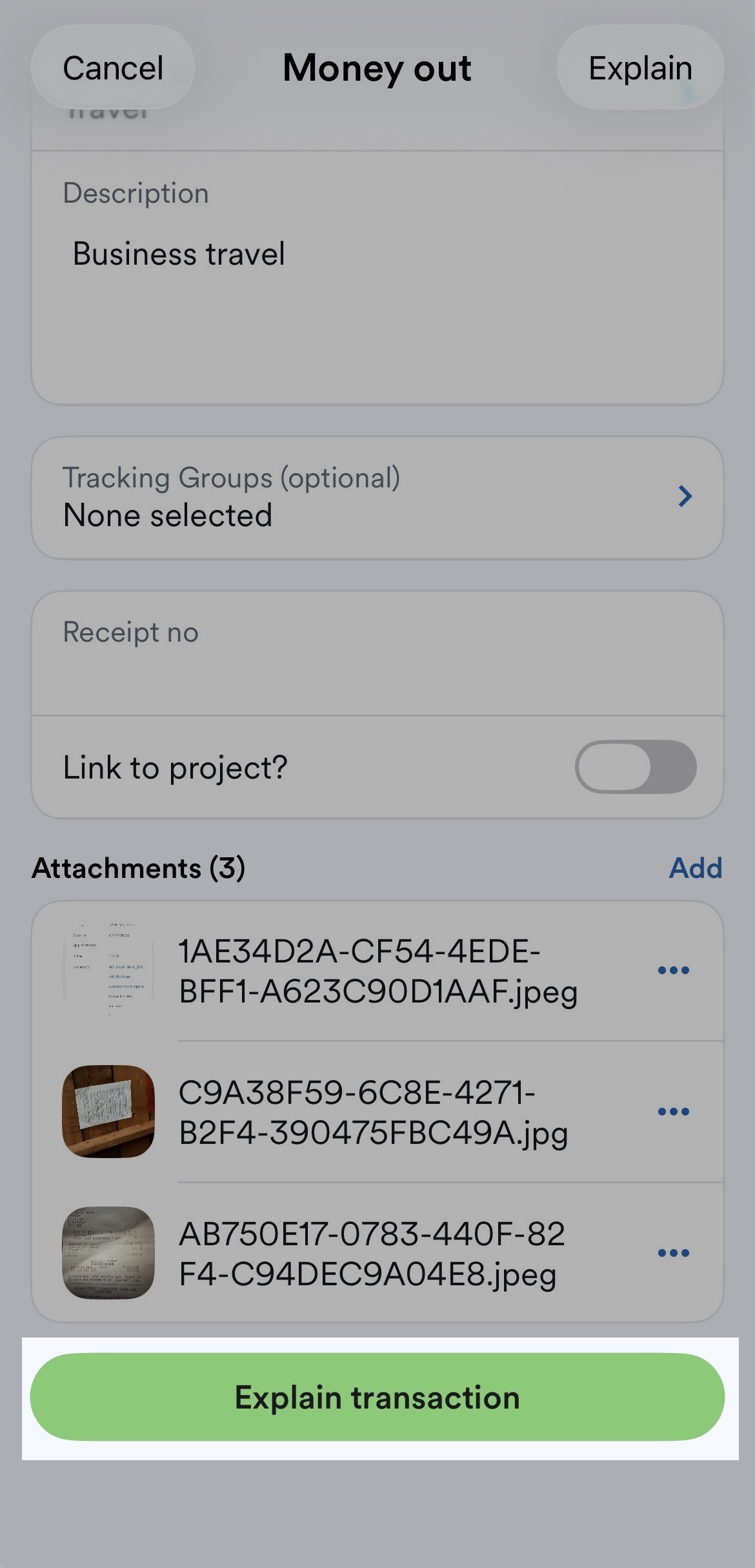 Explain transaction highlighted for a bank transaction