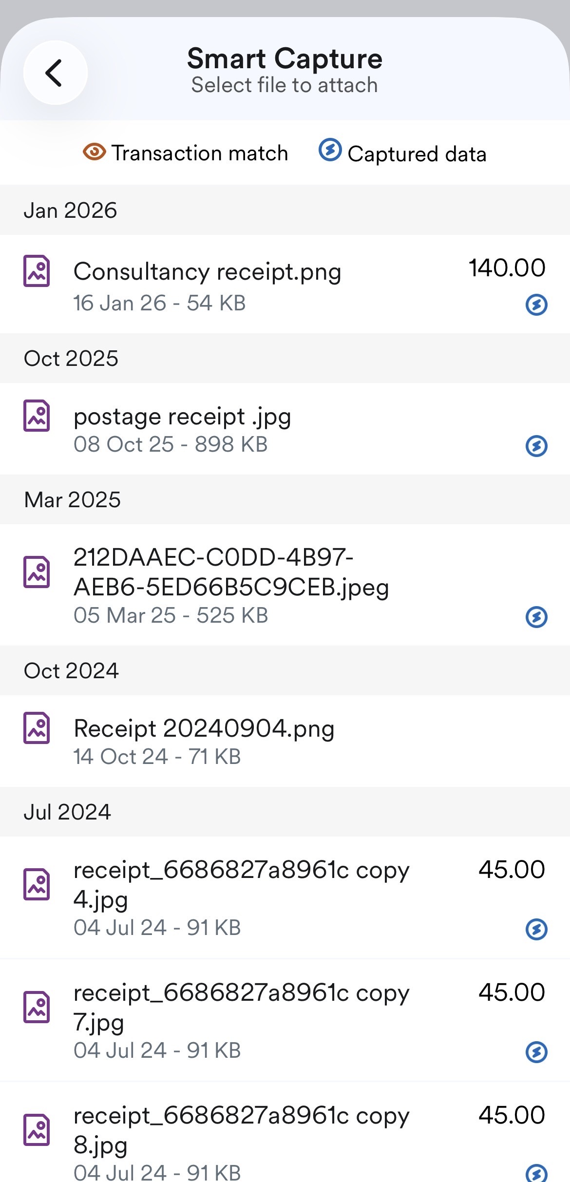 List of files