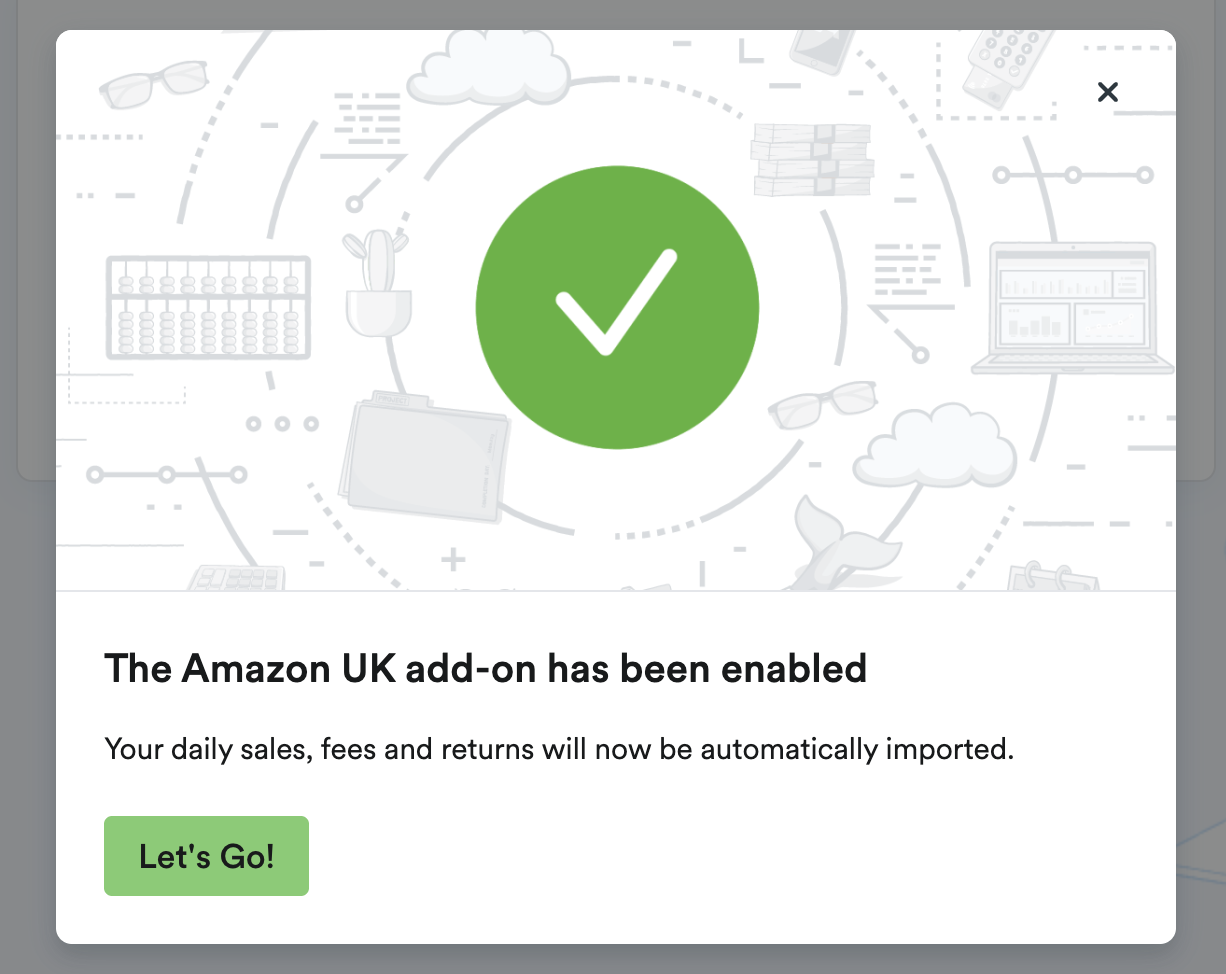 Amazon screen confirming integration in active