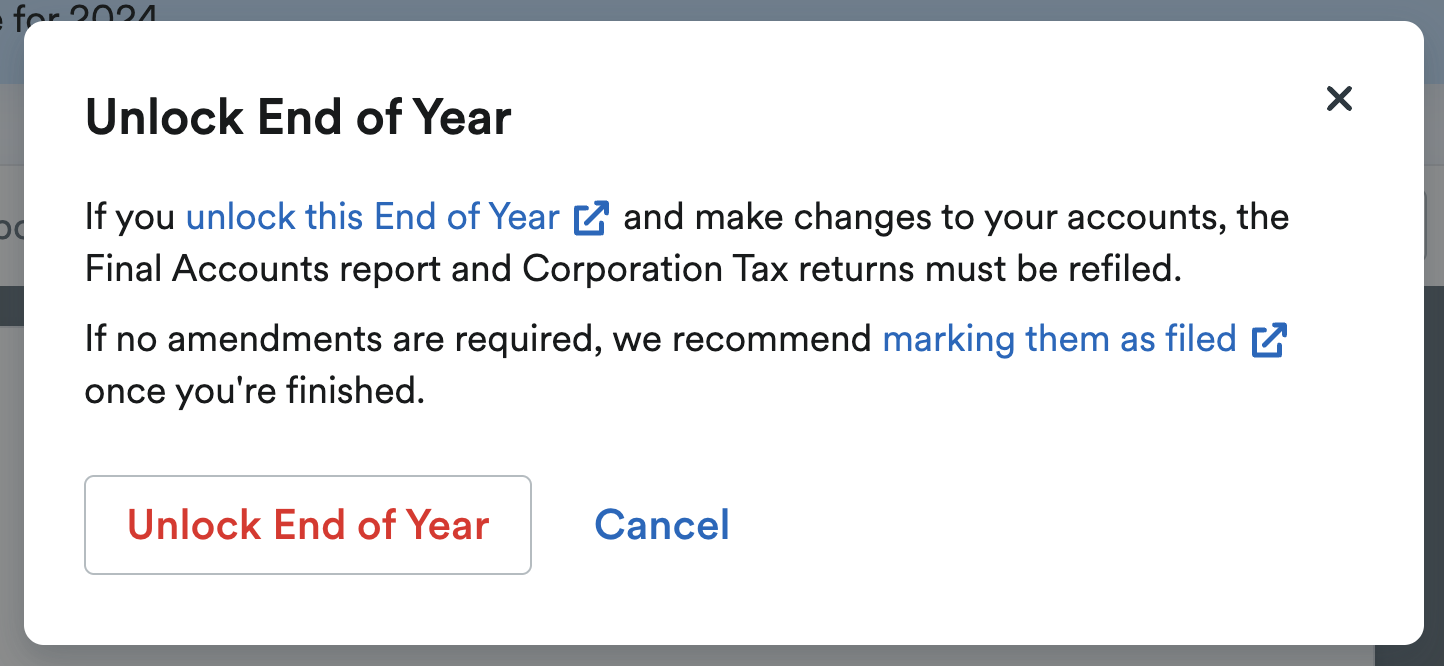 Modal asking you to confirm if you want to unlock the end-of-year reports