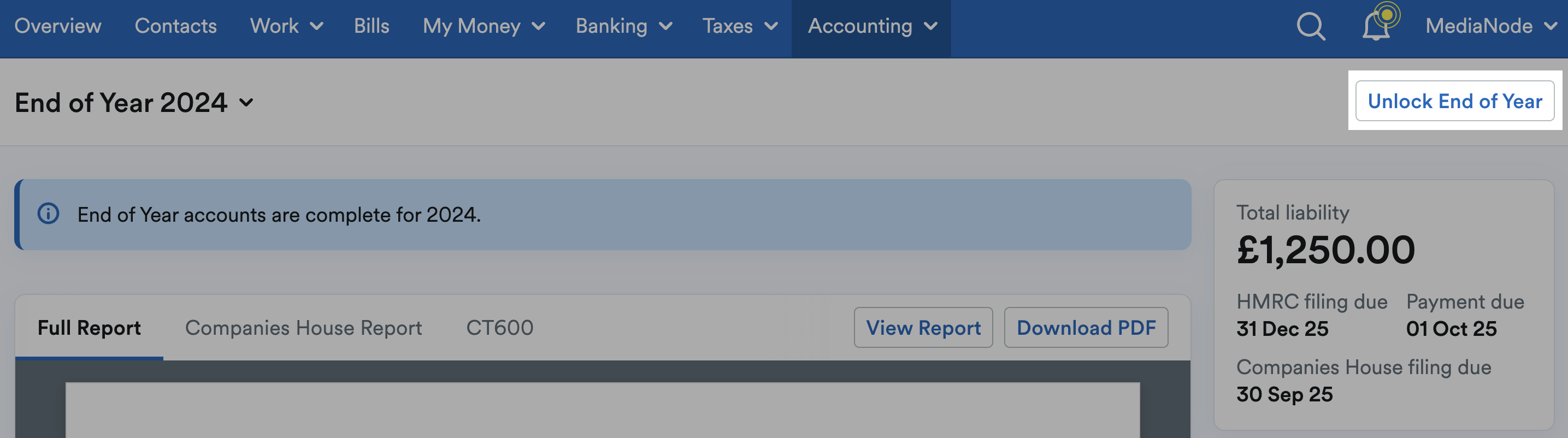 Unlock End of Year button highlighted in top-right