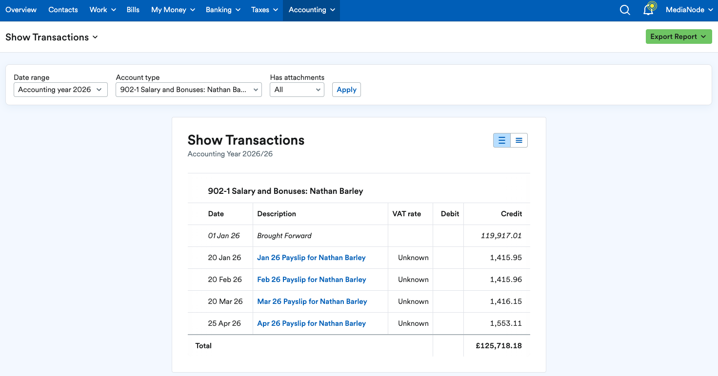 Show Transactions report.