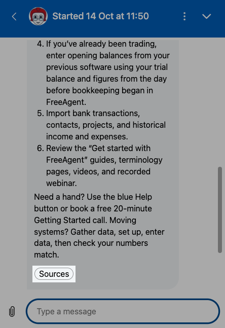'Sources' button shown beneath generated answer.