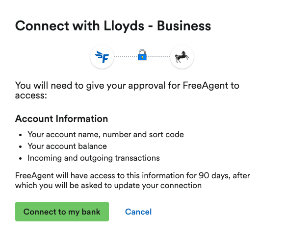 'Connect to my bank' button shown in Connect with Lloyds pop up window.