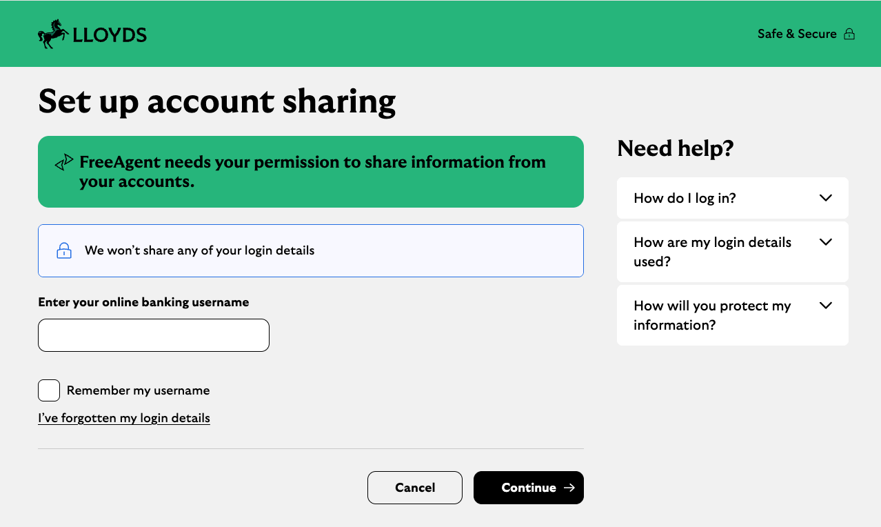 Set up account sharing page on Lloyds Bank site.