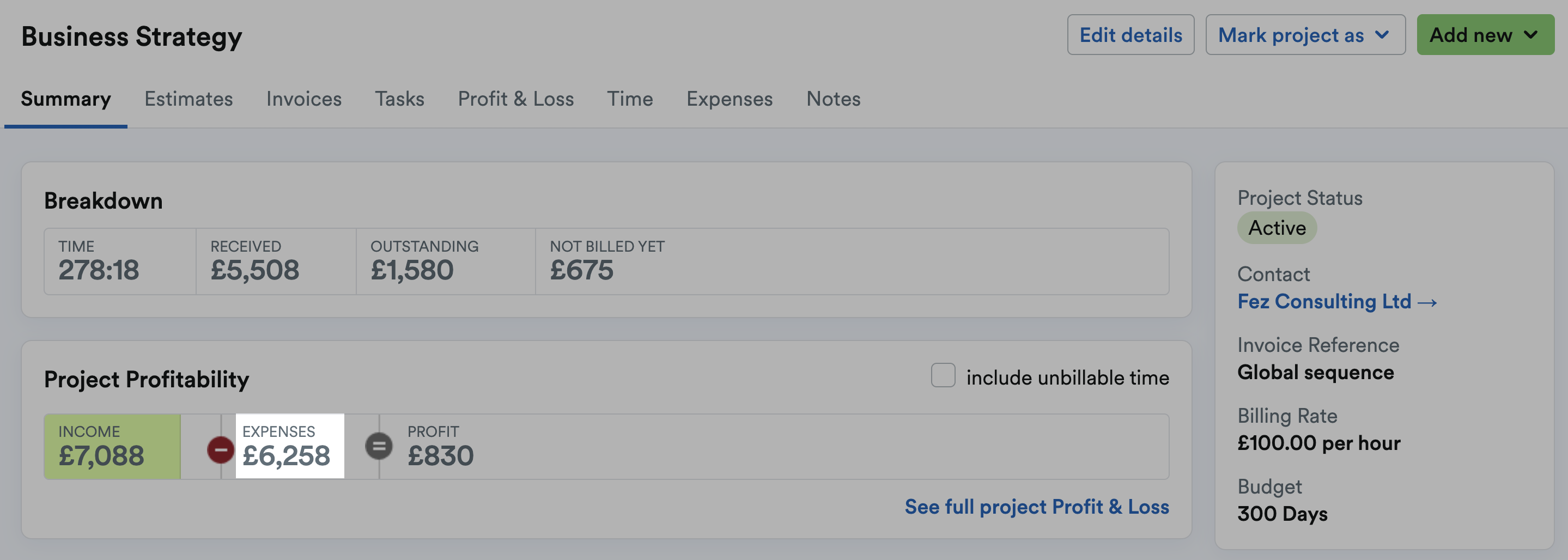 Project expenses figure highlighted