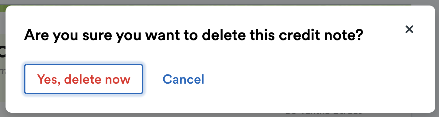 Confirmation you want to delete the credit note