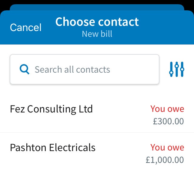 List of contacts