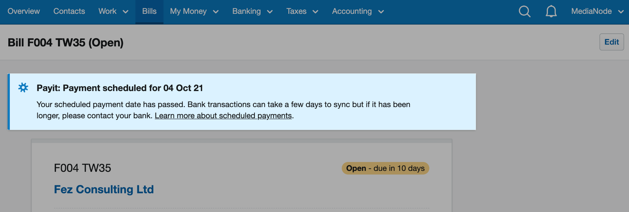 Pop up message to say payment date has passed.