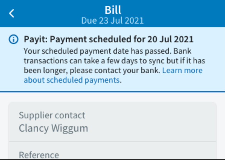 Message saying payment date has passed.