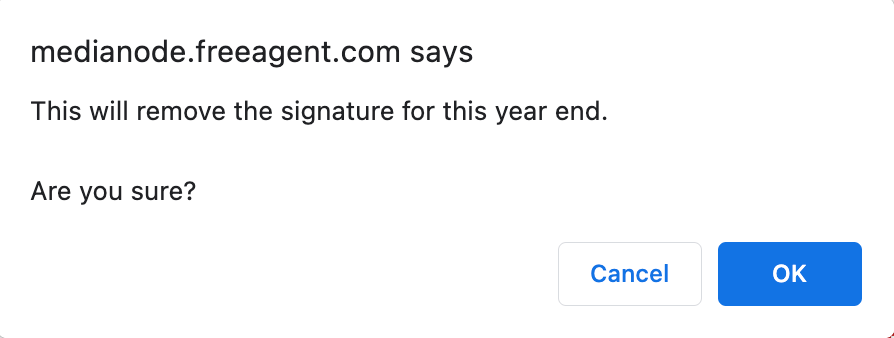 Pop-up window asking if you're sure you want to remove the signature.