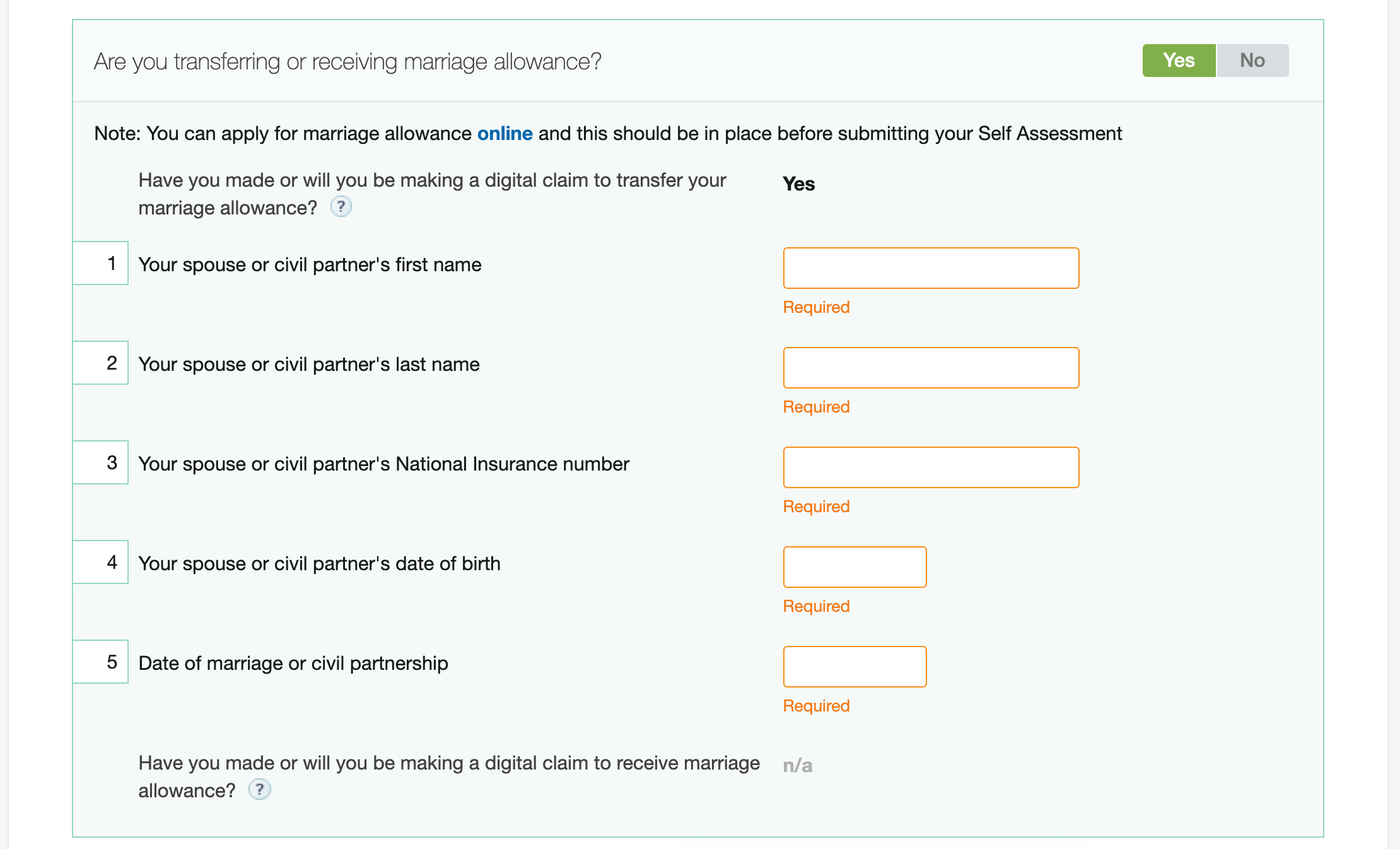 Marriage allowance section