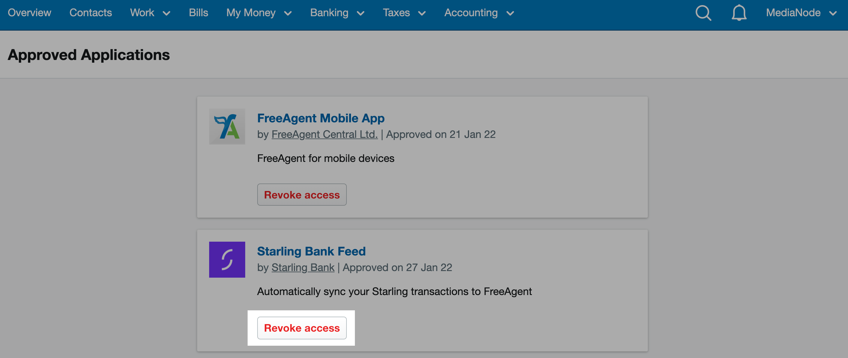Revoke access button highlighted