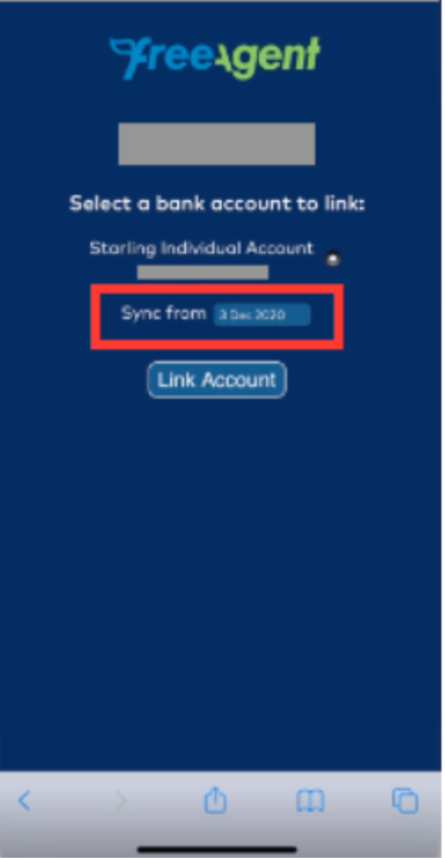 Starling sign up page to link to FreeAgent