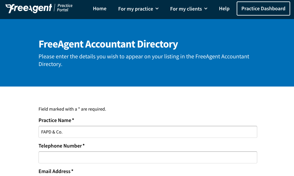 FreeAgent accountant directory form