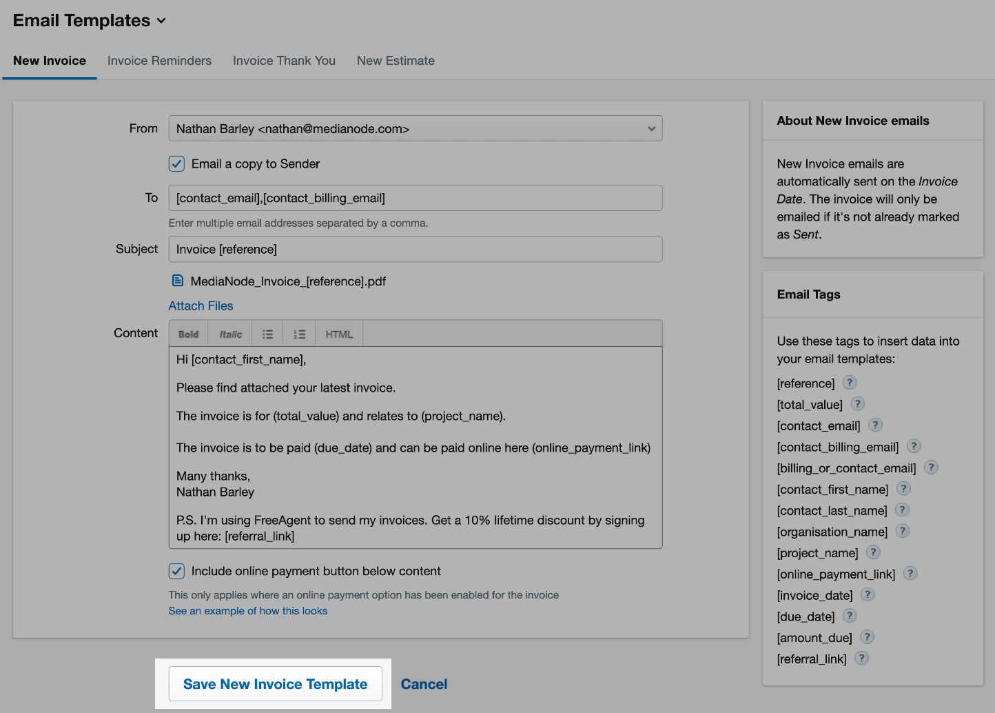 How to set up and send automatic emails for new invoices – FreeAgent