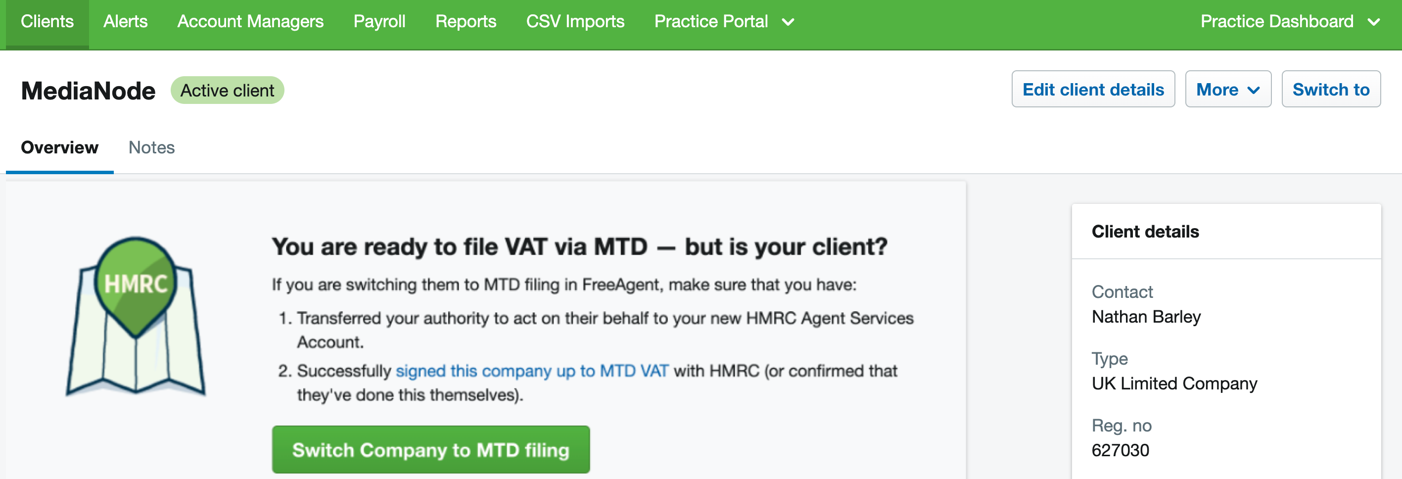 Client page with MTD button